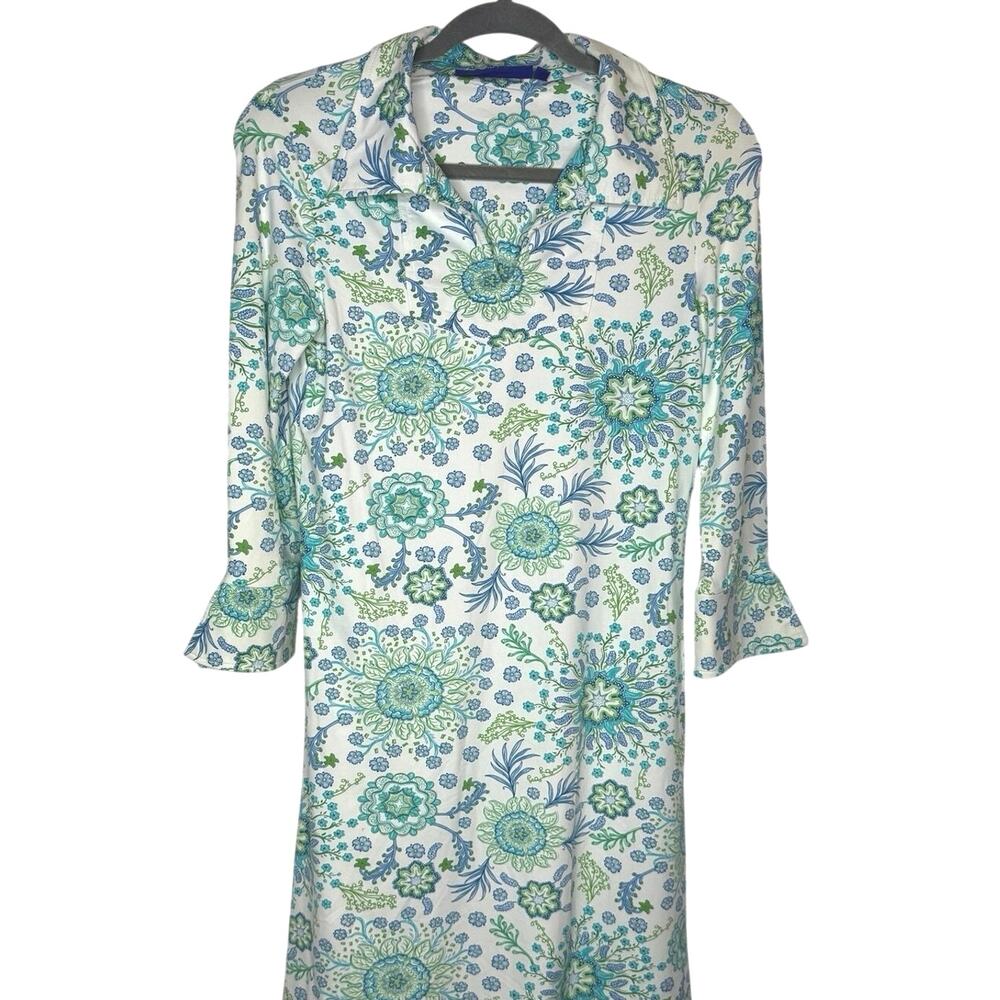 Banana Boat Long Split Sleeve Collar Slight V-Neck UPF 50+ Floral Print | EUC